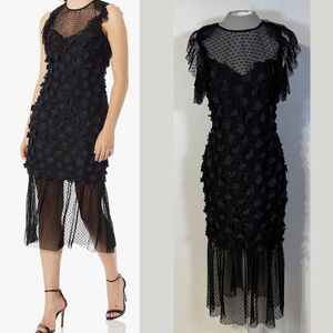 Elliatt Oberon Floral Applique Midi Dress Women's Small Black Lace Back Zipper